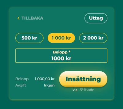 Insättning med Trustly på Klirr