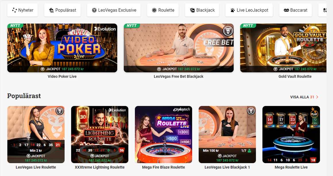 Live casino på LeoVegas