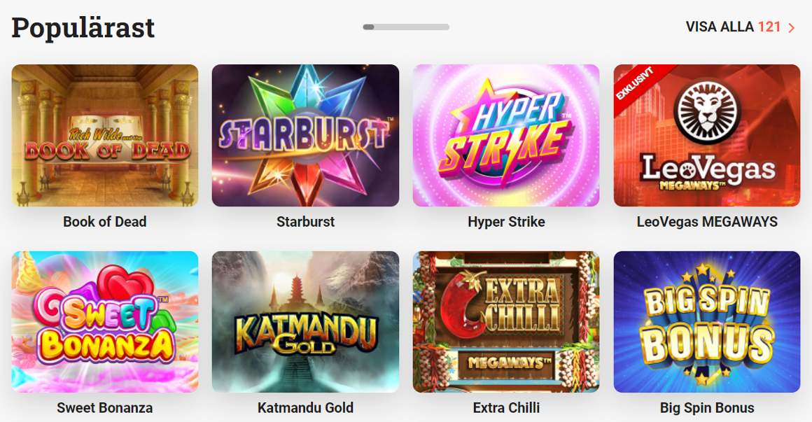 Populära spel hos LeoVegas casino