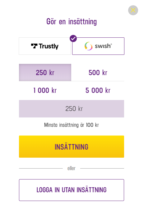 Lucky Casino insättning med Swish eller Trustly