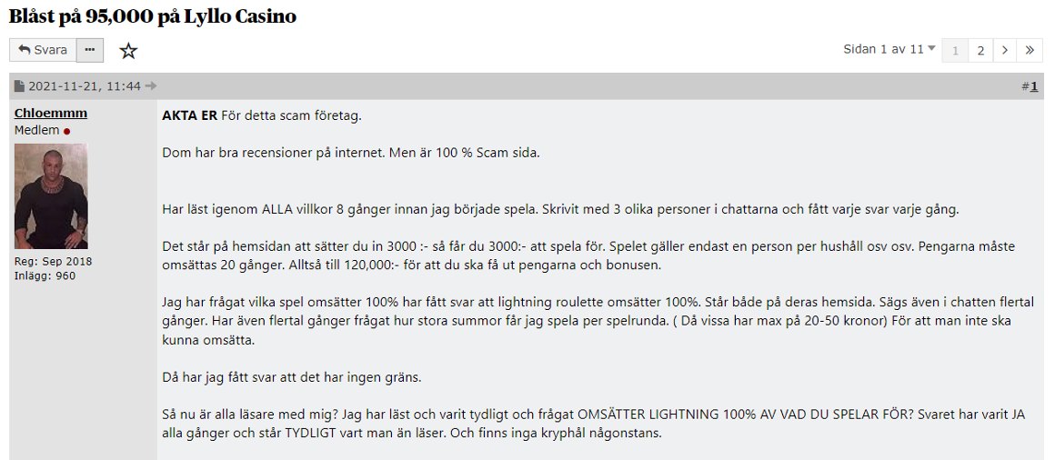 Flashback tråd om Lyllo Casino och fel i bonusvillkor