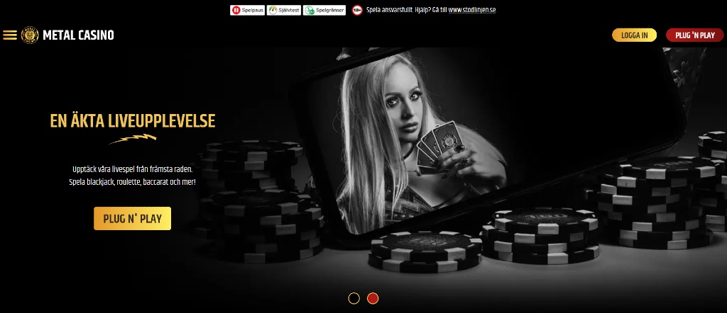 Metal Casino startsida och login