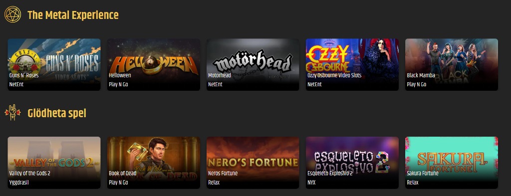 Spelutbud hos Metal Casino