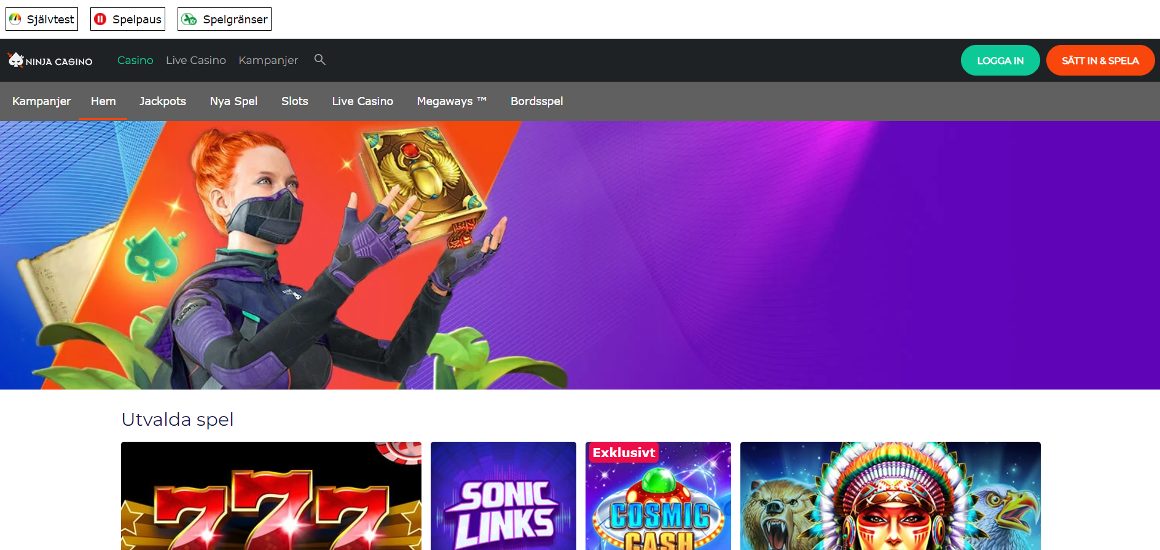 Ninja Casino startsida i Sverige