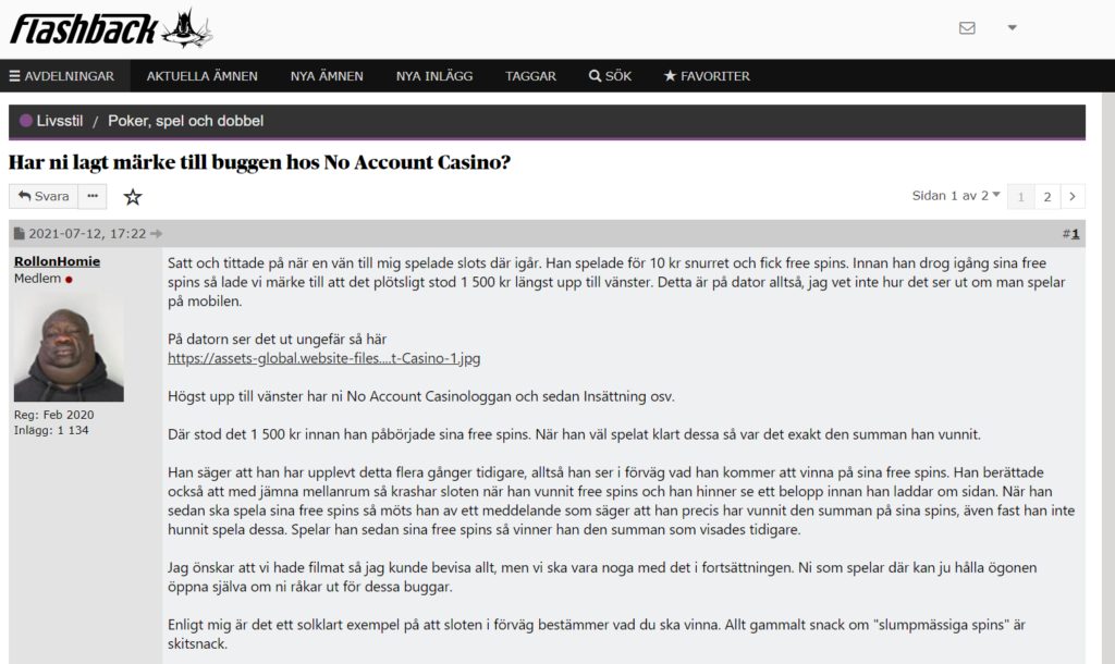 No account casino flashback