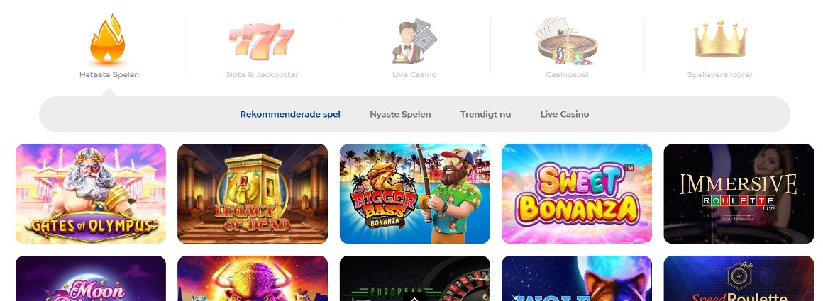 Casinospel och kategorier på Pelaa Casino