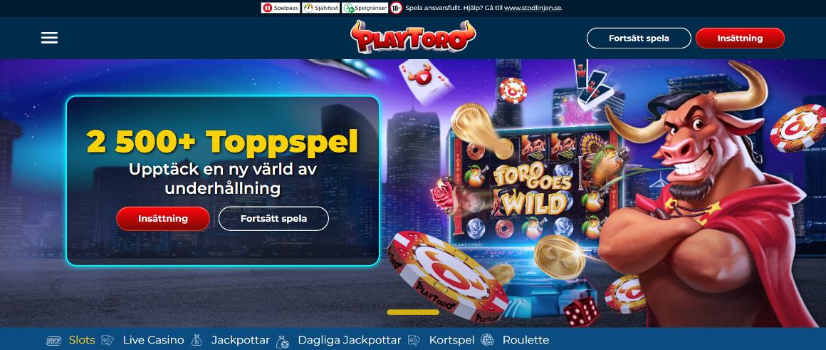 Playtoro startsida och login i Sverige