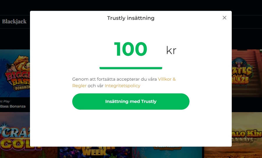 100 kr insättning på Premier Live Casino