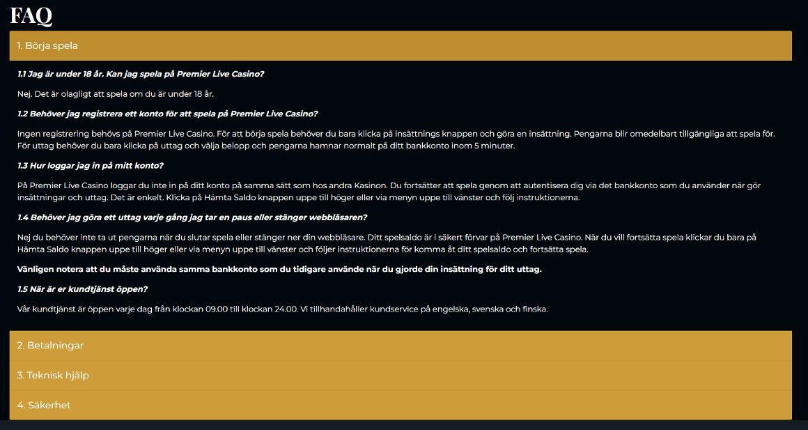 Vanliga frågor om Premier Live Casino