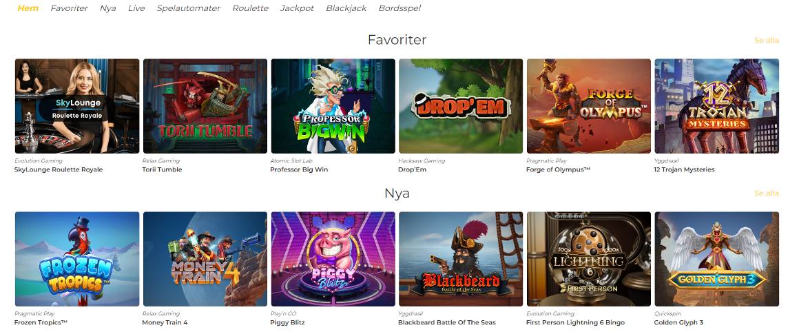 Nya och populära casinospel på Pronto Live