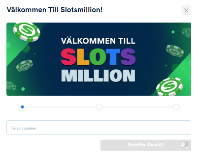 Sida för BankID registrering på Slotsmillion