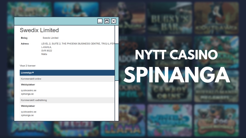 Spinanga casino licens på Spelinspektionens hemsida