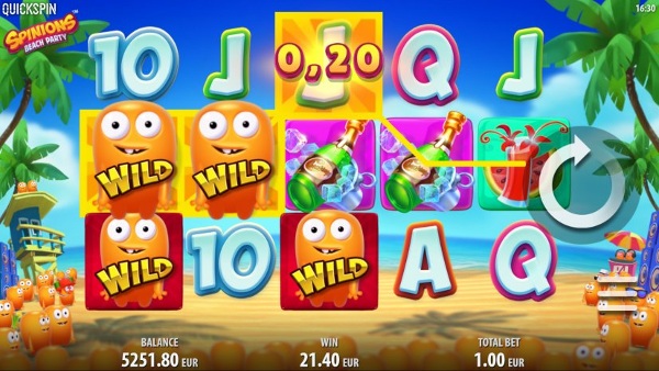 Basspel och symboler i Spinions Beach Party