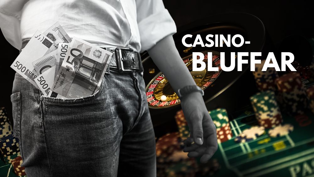 Man med pengar i fickan framför casino