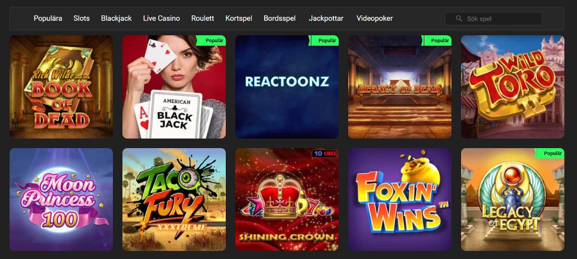 Casinospel på Swift Casino