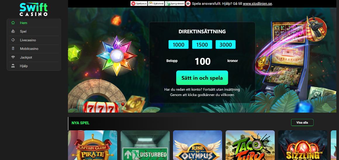 Swift Casino startsida i Sverige