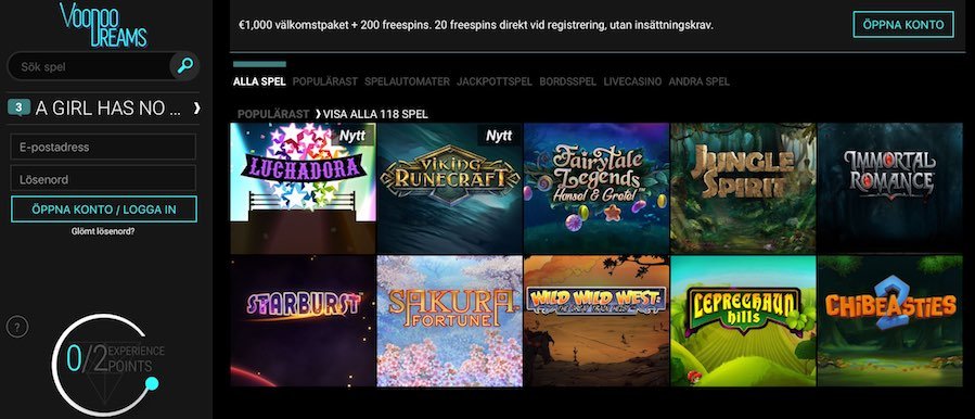Spel hos Voodoodreams casino