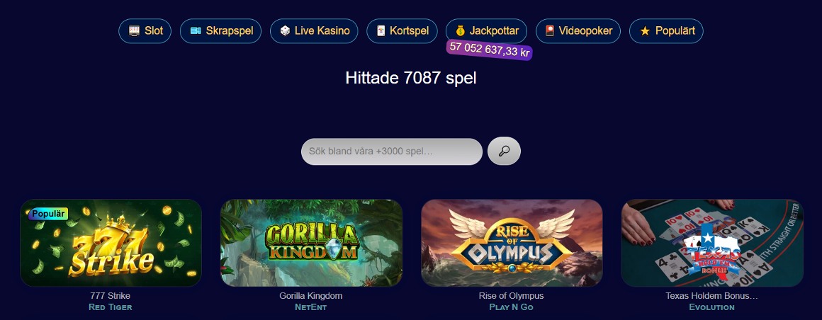 Casinospel och kategorier på Winlandia