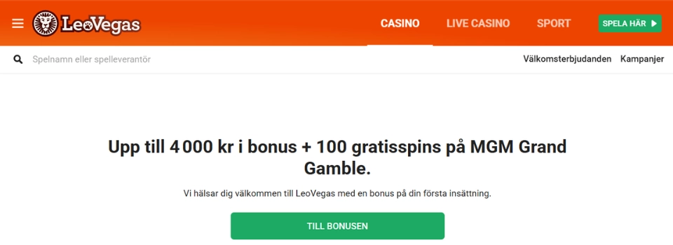 LeoVegas Casino logga in knapp