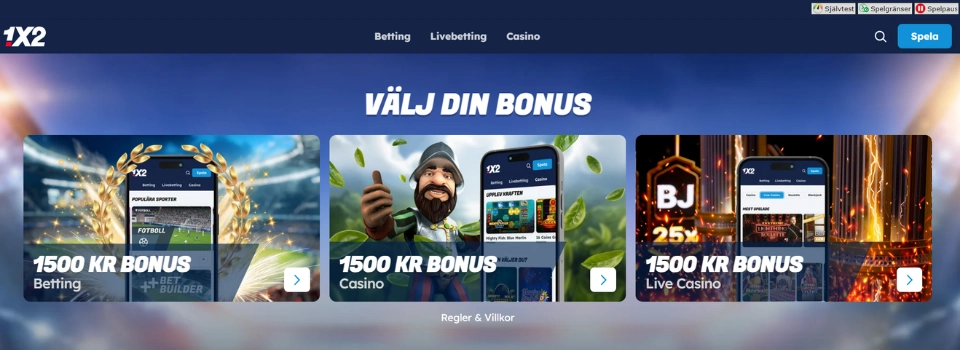 1x2 Casino startsida