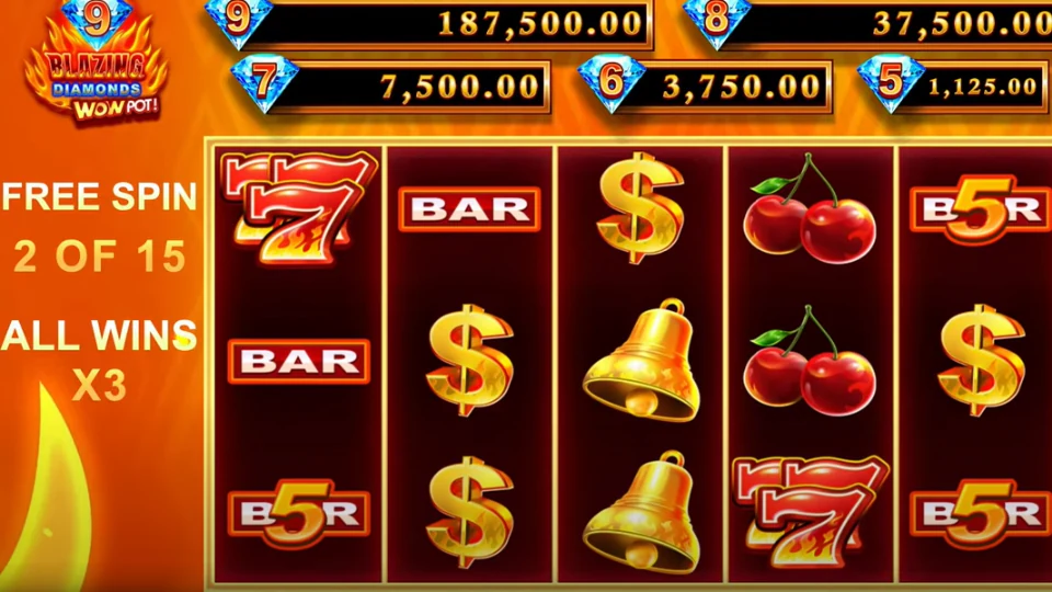 9 Blazing Diamonds Wowpot! free spins