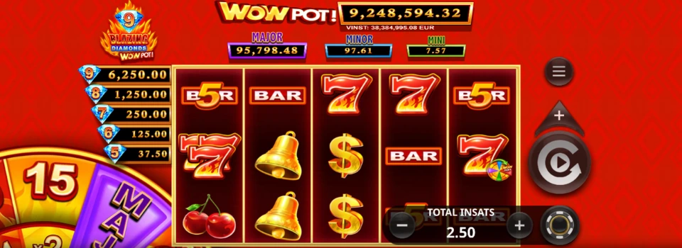 9 Blazing Diamonds Wowpot spelplan