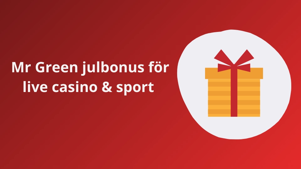 Mr Green julbonus för live sport och casino på en röd bakgrund.