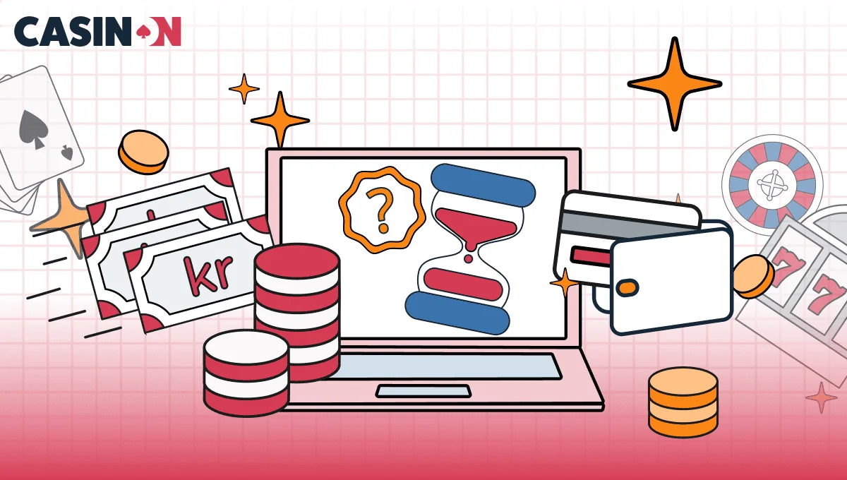 Illustration av försenat uttag vid onlinespel med laptop och timglas.