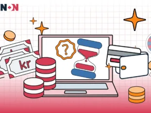 Illustration av försenat uttag vid onlinespel med laptop och timglas.