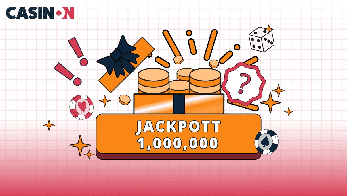 Illustration av en stor jackpotvinst på 1 000 000 med mynt och present.