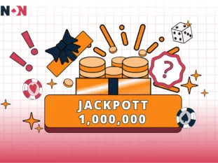 Illustration av en stor jackpotvinst på 1 000 000 med mynt och present.
